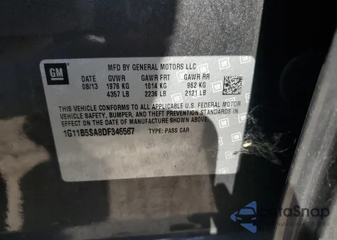 2013 Chevrolet Malibu Ls z USA, uszkodzony, nr VIN 1G11B5SA8DF346567